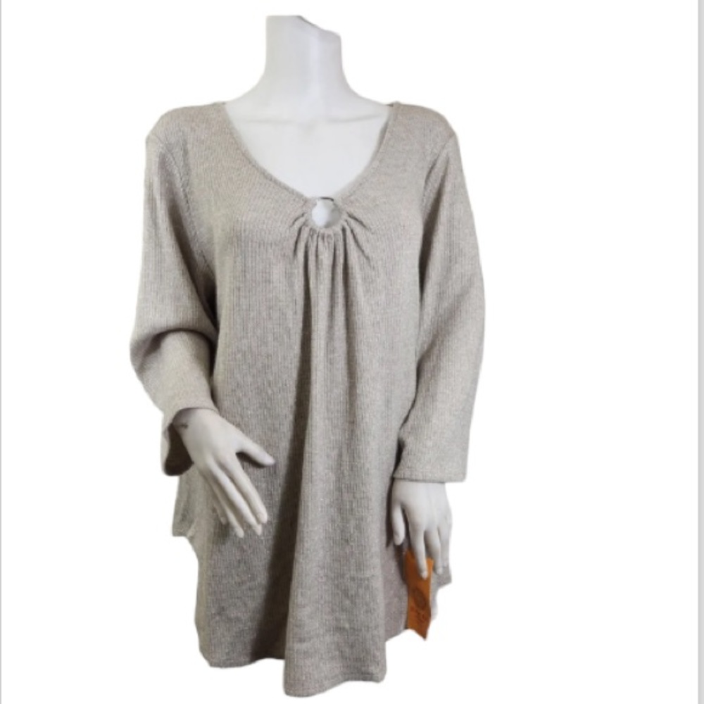 NWT, Ruby Rd. long-sleeve gray metallic blouse